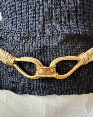 Vintage 1980s YSL Yves Saint Laurent Gold Braided Belt with Signed Metal Loop Buckle Made in France