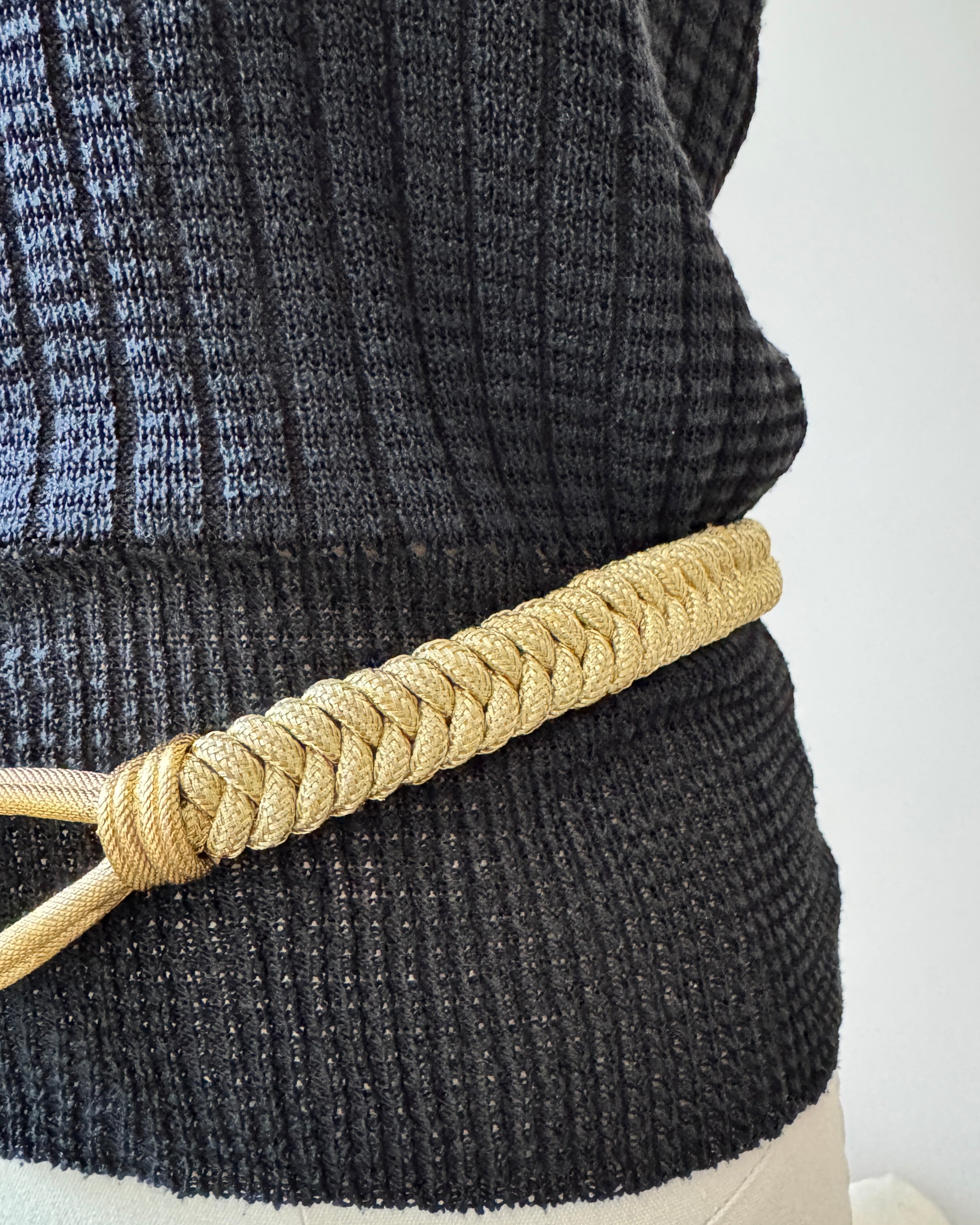 Vintage 1980s YSL Yves Saint Laurent Gold Braided Belt with Signed Metal Loop Buckle Made in France