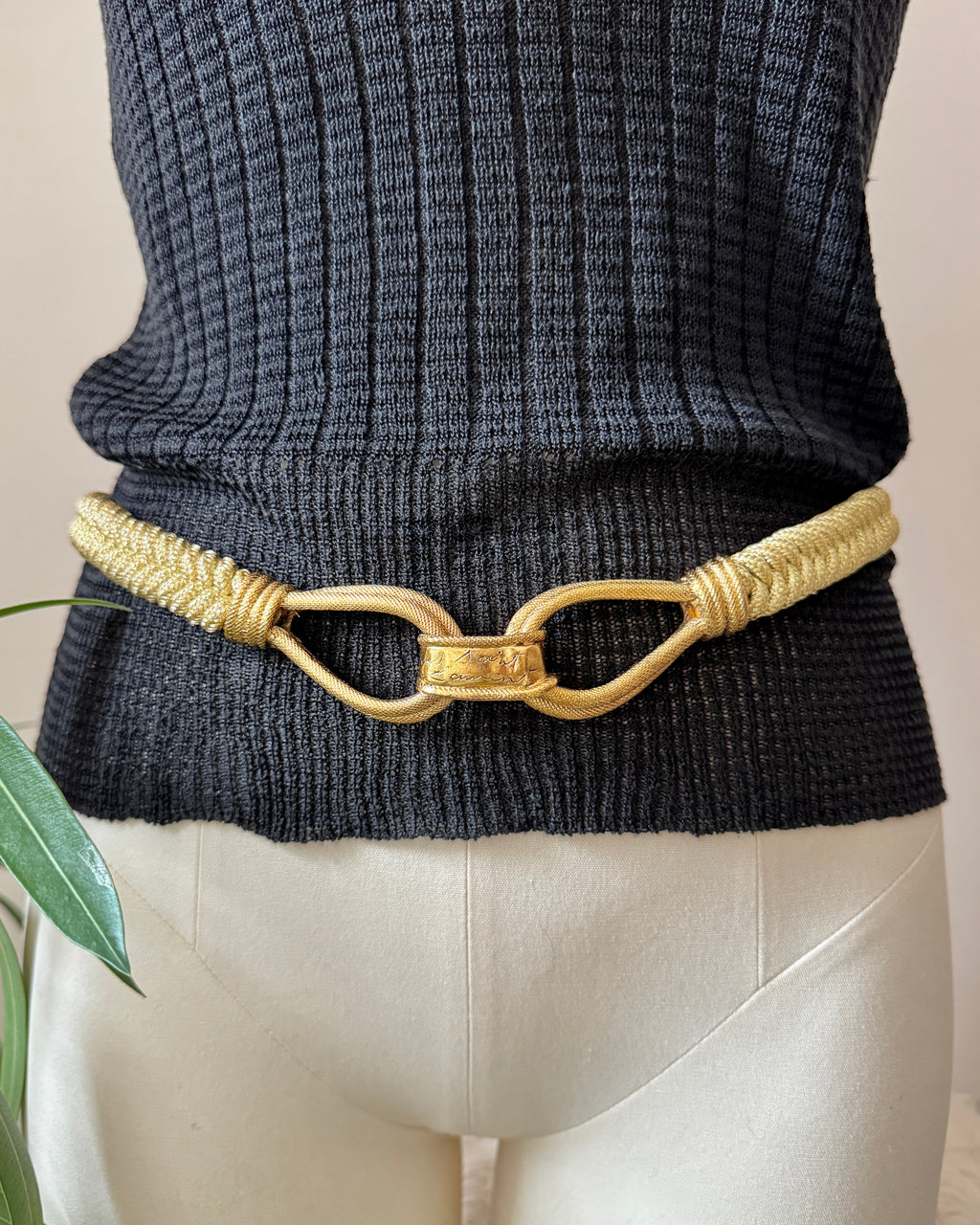 Vintage 1980s YSL Yves Saint Laurent Gold Braided Belt with Signed Metal Loop Buckle Made in France