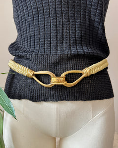 Vintage 1980s YSL Yves Saint Laurent Gold Braided Belt with Signed Metal Loop Buckle Made in France