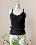 Vintage 1970s Missoni Black Knit Rib Viscose VNeck Tank Top With Rib Hem