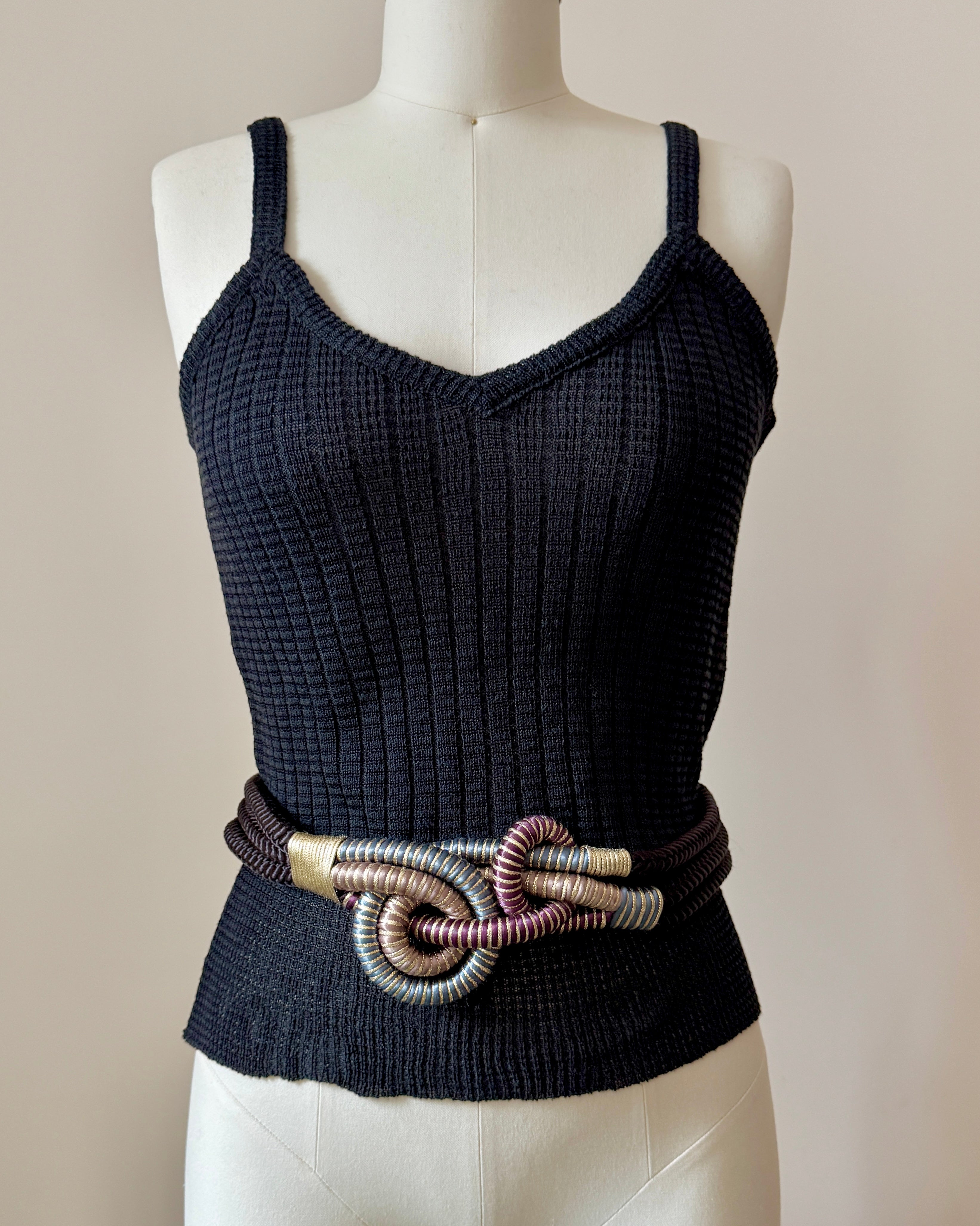 Vintage 1970s Gold and Black Woven Knotted Rope Waist Belt