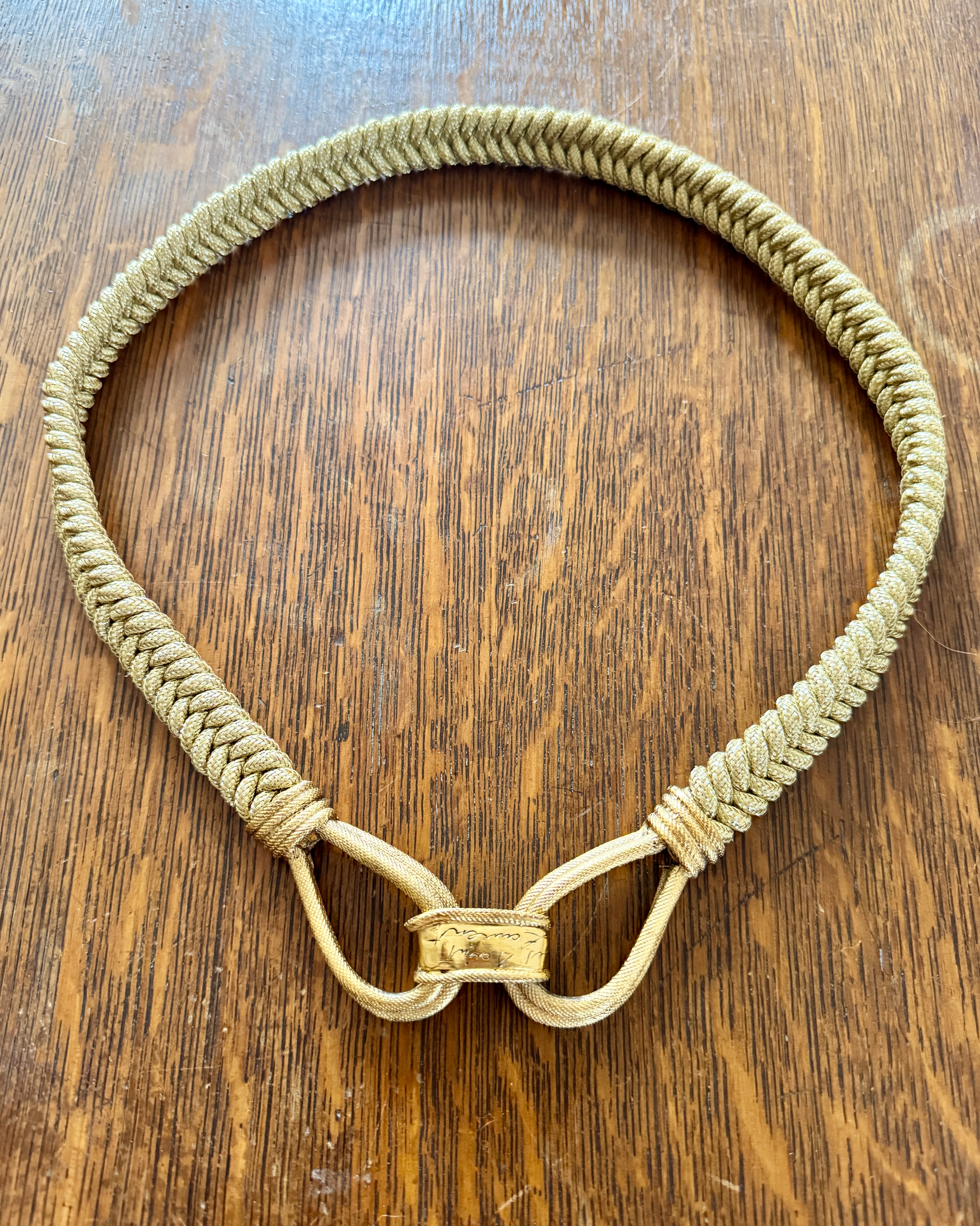 Vintage 1980s YSL Yves Saint Laurent Gold Braided Belt with Signed Metal Loop Buckle Made in France