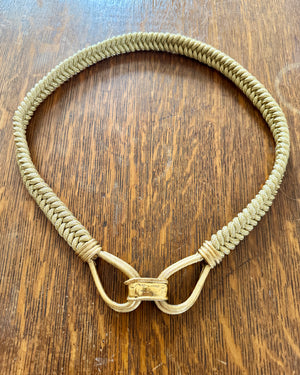 Vintage 1980s YSL Yves Saint Laurent Gold Braided Belt with Signed Metal Loop Buckle Made in France