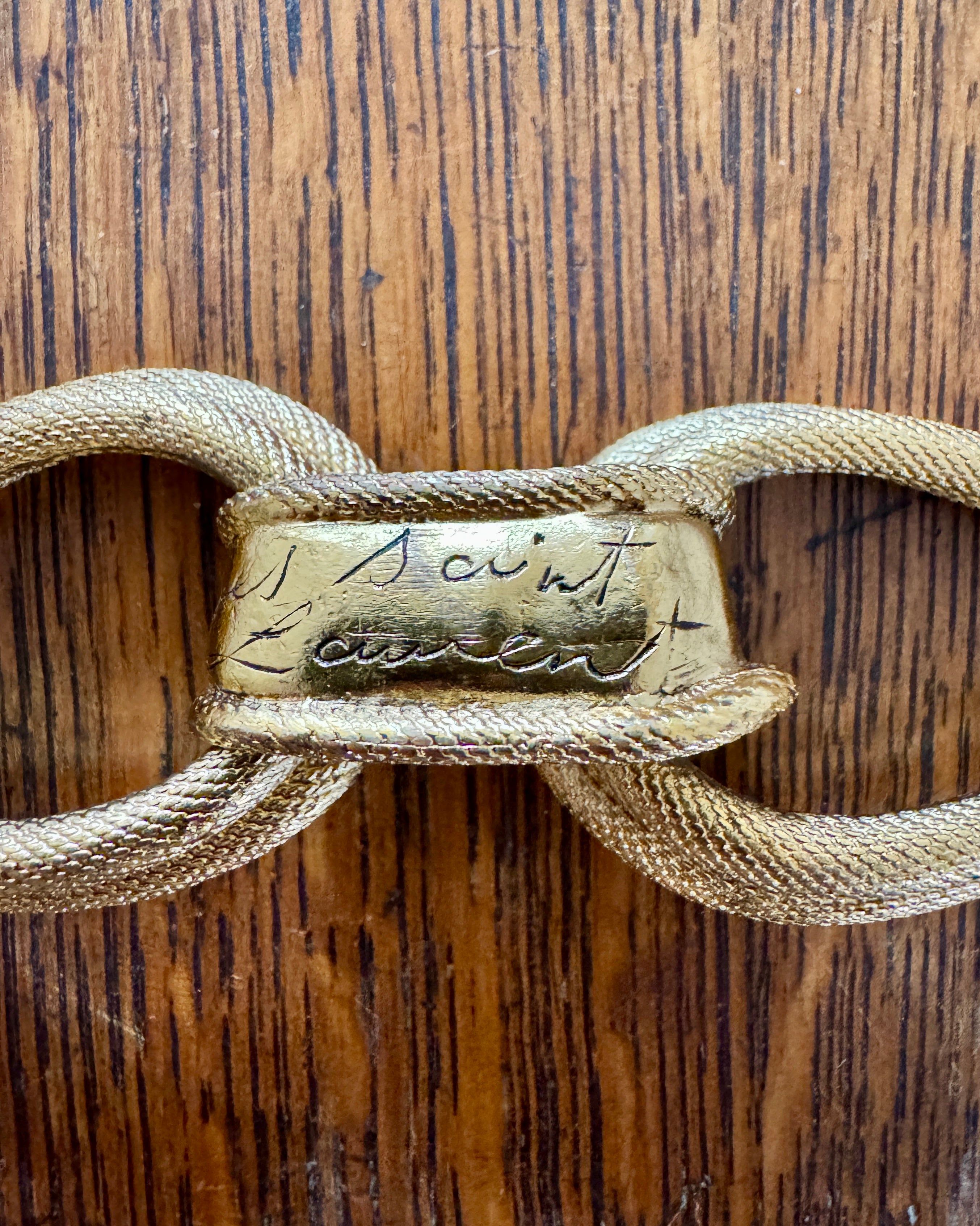 Vintage 1980s YSL Yves Saint Laurent Gold Braided Belt with Signed Metal Loop Buckle Made in France