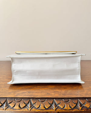 Vintage 1970s BELLIDO White Patent Leather With Gold and Silver Tone Metal Details and Chain Link Shoulder Strap Bag Mint Condition