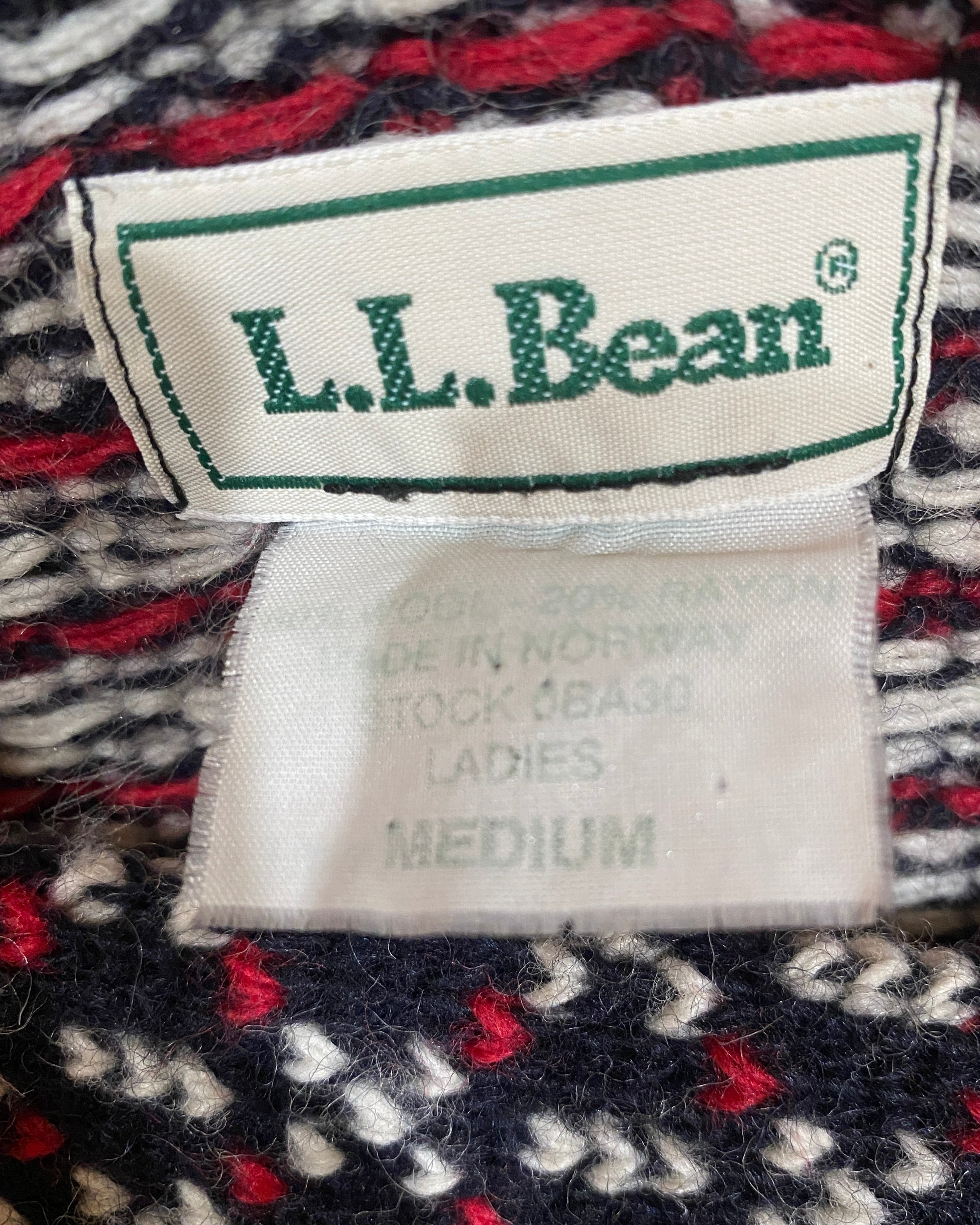 Vintage L.L.BEAN Bird's Eye Norwegian Navy Sweater Cardigan M Made in Norway