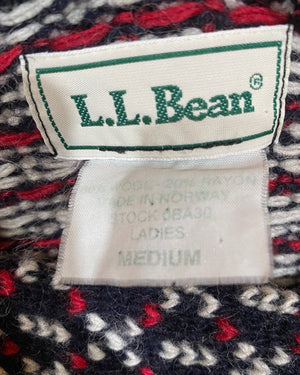 Vintage L.L.BEAN Bird's Eye Norwegian Navy Sweater Cardigan M Made in Norway