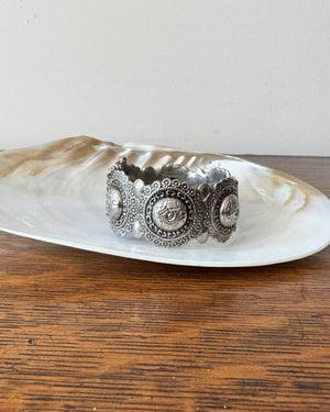 Vintage Silver Floral Engraved Scalloped Cuff Bangle Bracelet