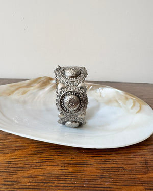 Vintage Silver Floral Engraved Scalloped Cuff Bangle Bracelet