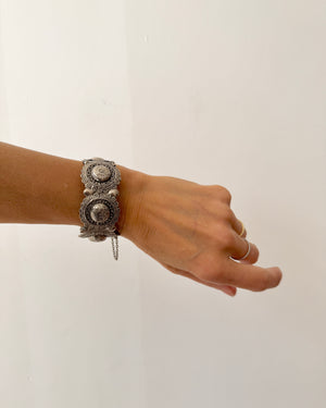 Vintage Silver Floral Engraved Scalloped Cuff Bangle Bracelet