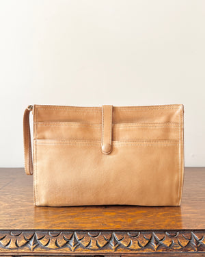 Vintage 1990s Bottega Veneta Mens Women's Natural Tan Leather Wrislet Clutch Organizer Made in Italy