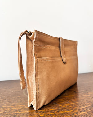 Vintage 1990s Bottega Veneta Mens Women's Natural Tan Leather Wrislet Clutch Organizer Made in Italy