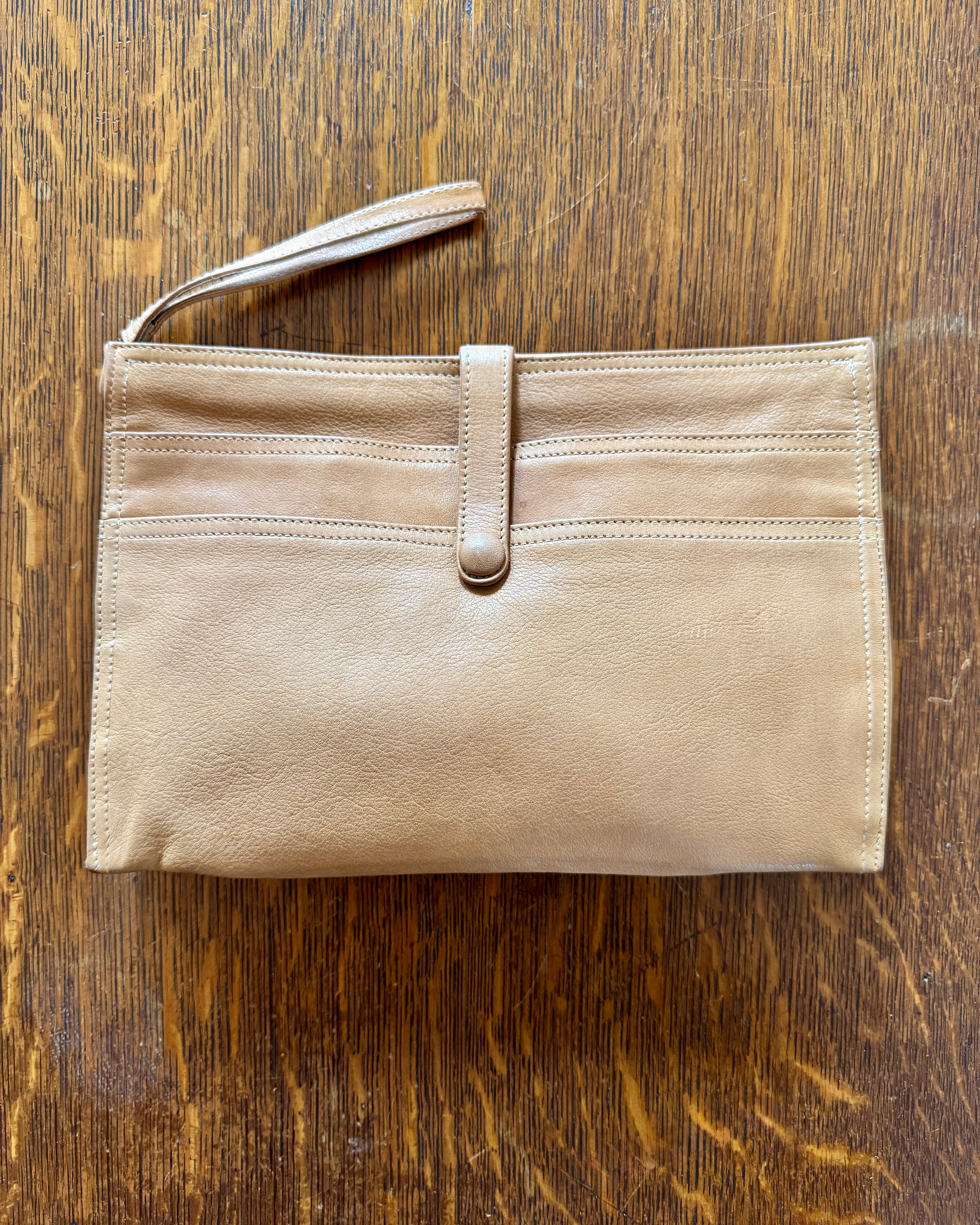 Vintage 1990s Bottega Veneta Mens Women's Natural Tan Leather Wrislet Clutch Organizer Made in Italy