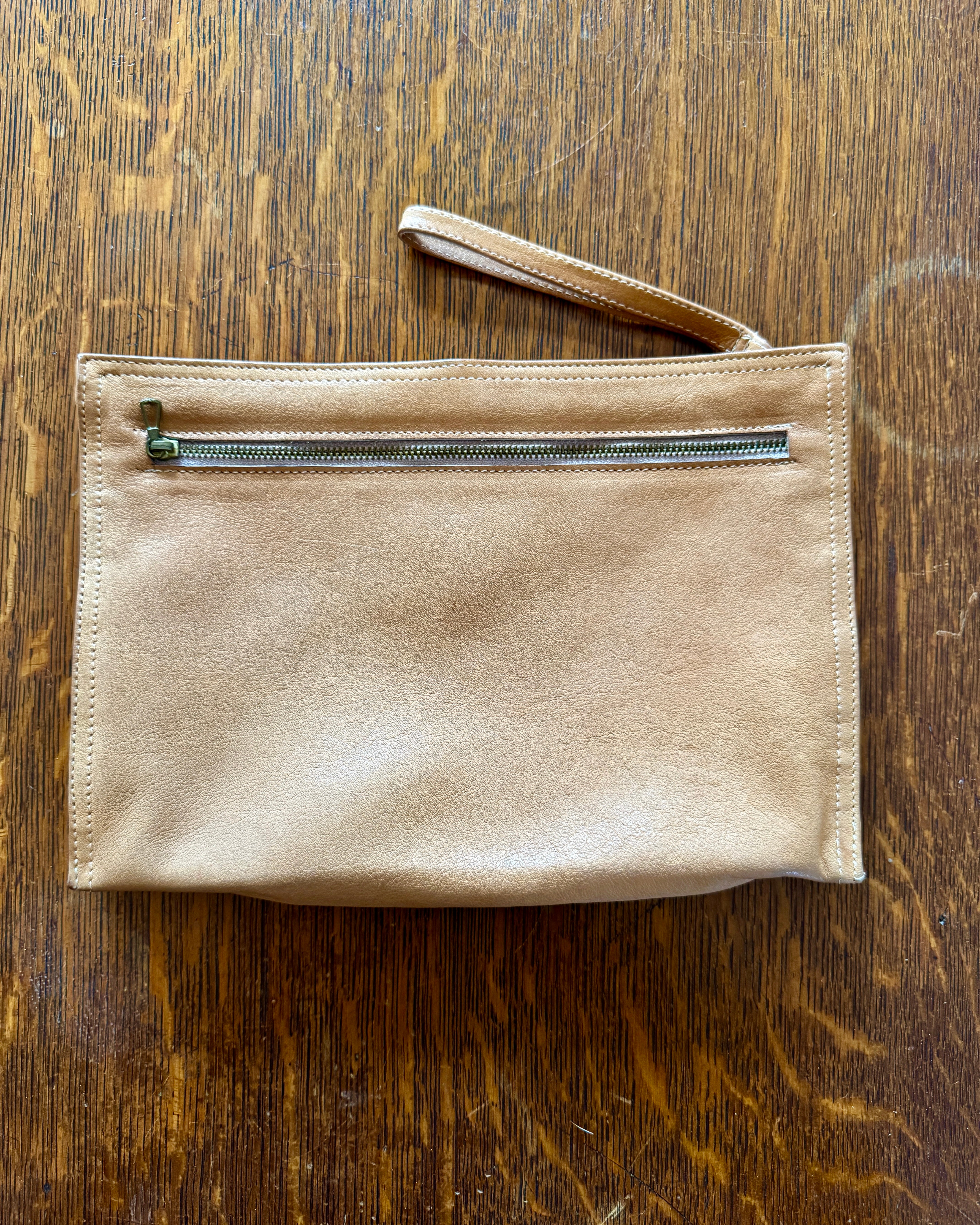 Vintage 1990s Bottega Veneta Mens Women's Natural Tan Leather Wrislet Clutch Organizer Made in Italy