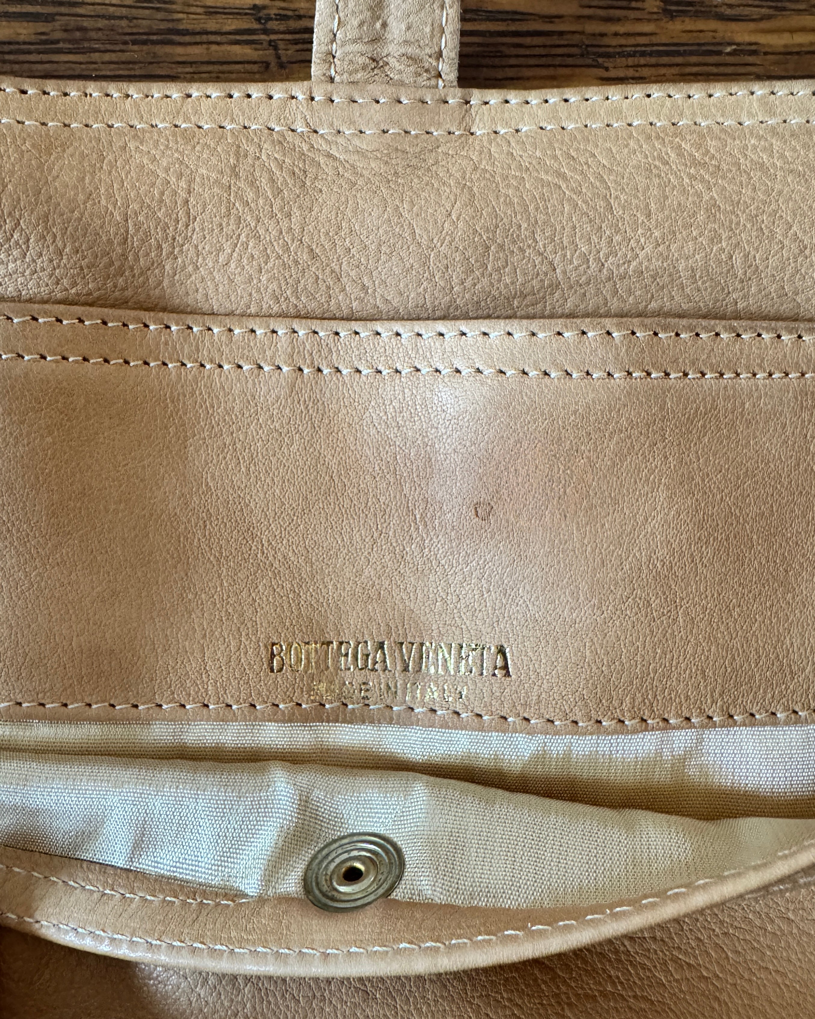 Vintage 1990s Bottega Veneta Mens Women's Natural Tan Leather Wrislet Clutch Organizer Made in Italy