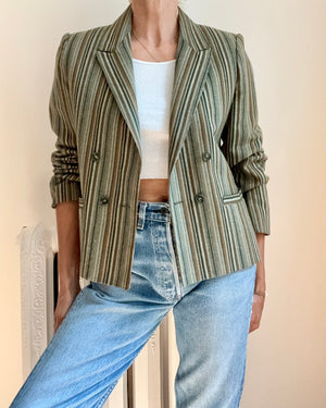 Vintage 1970s STEPHEN BURROWS Green Stripe Herringbone Double Breasted Blazer M