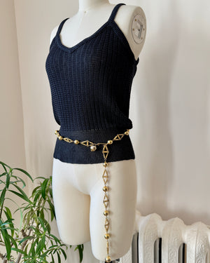 Vintage 1970s Gold Tone Metal Chain Belt with Balls Bobbles Made in France