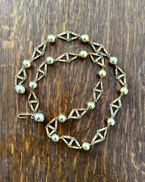 Vintage 1970s Gold Tone Metal Chain Belt with Balls Bobbles Made in France