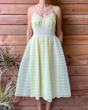 Vinatge 1950s Saks Fifth Avenue Yellow Stripe Chiffon Nightgown Slip Dress