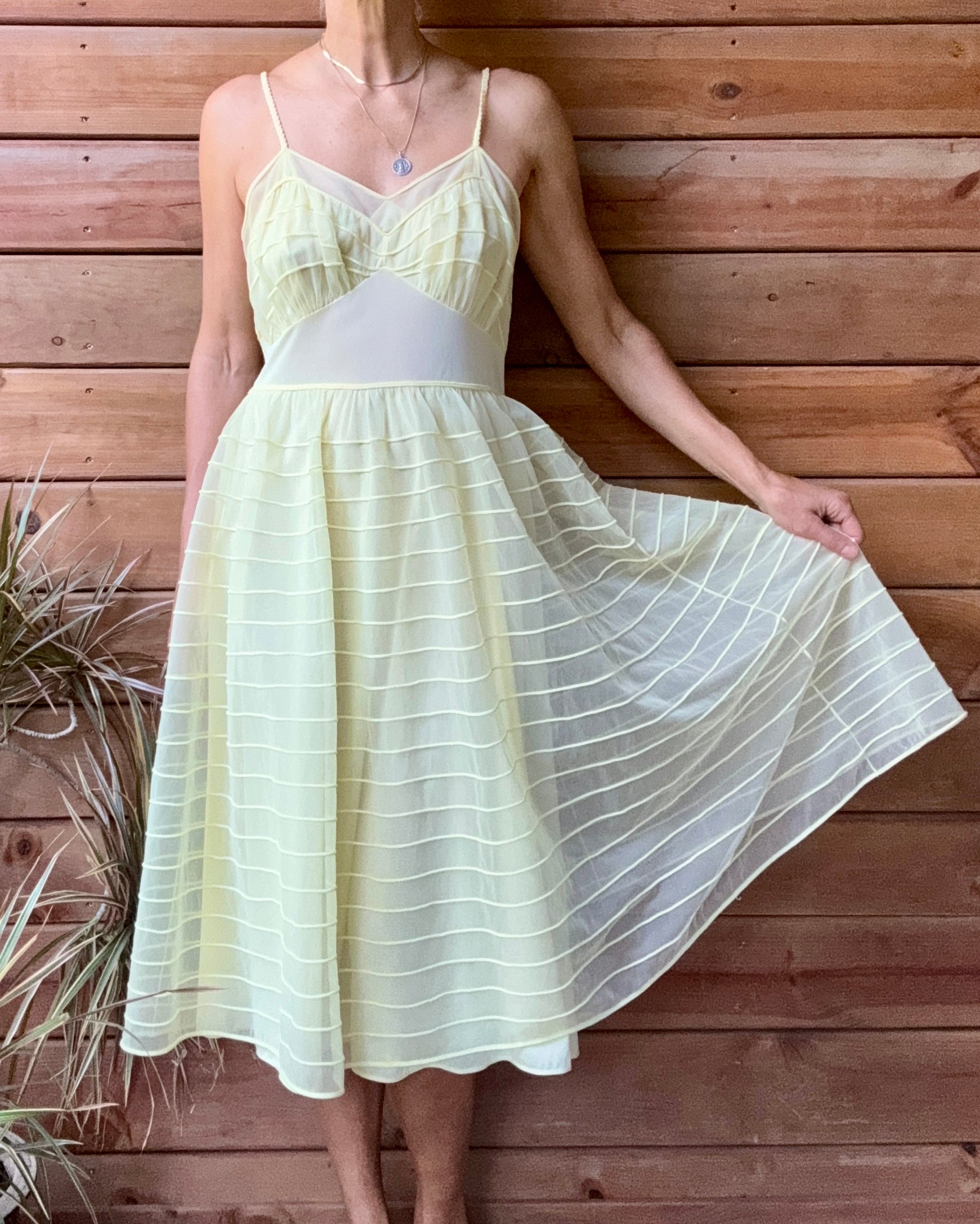 Vinatge 1950s Saks Fifth Avenue Yellow Stripe Chiffon Nightgown Slip Dress