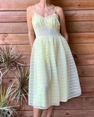 Vinatge 1950s Saks Fifth Avenue Yellow Stripe Chiffon Nightgown Slip Dress