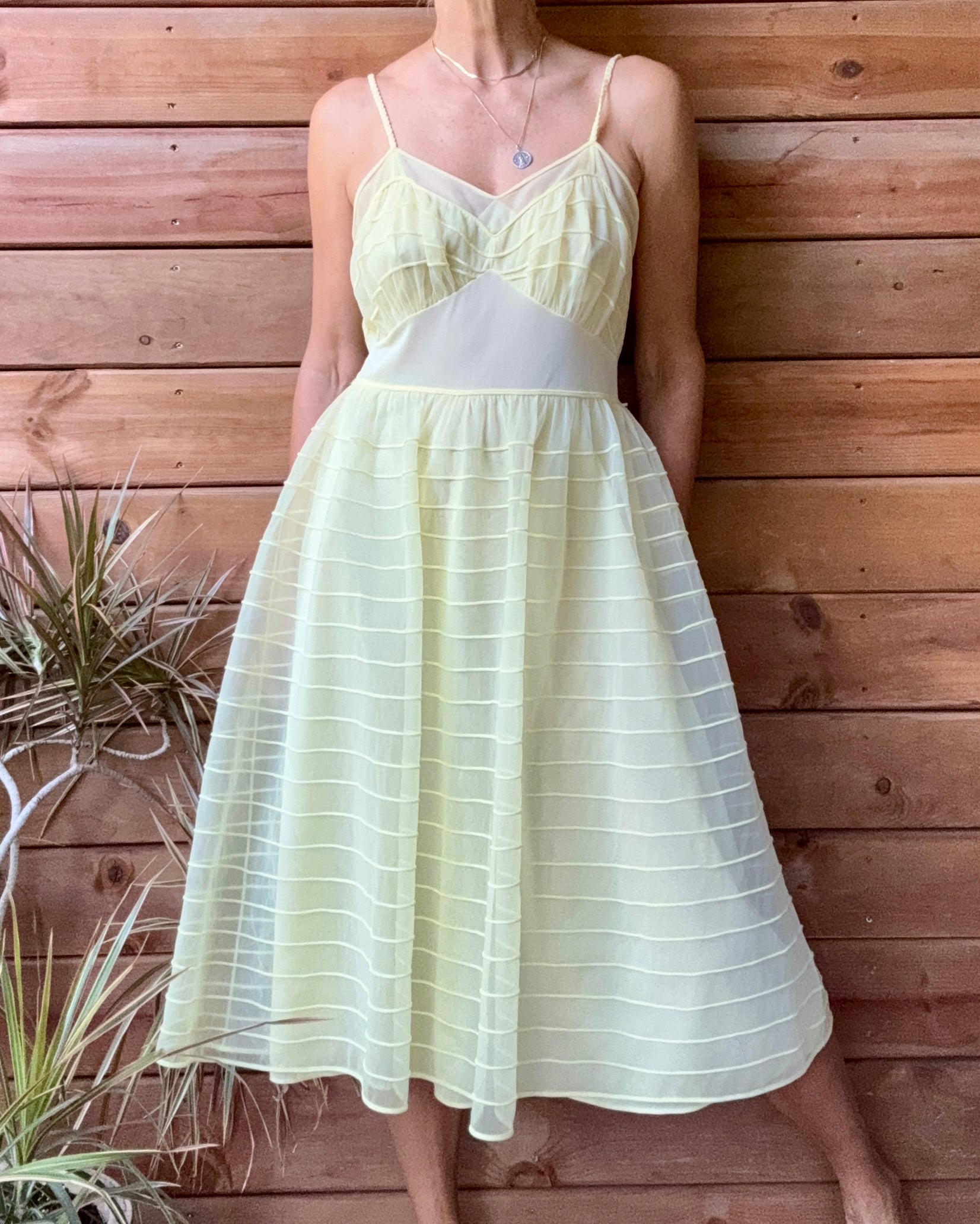 Vinatge 1950s Saks Fifth Avenue Yellow Stripe Chiffon Nightgown Slip Dress