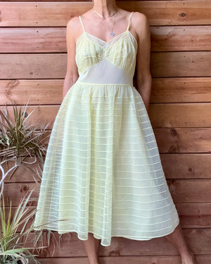 Vinatge 1950s Saks Fifth Avenue Yellow Stripe Chiffon Nightgown Slip Dress