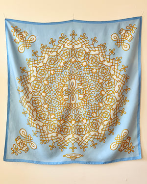Vintage HERMES 1974 Special Limited Issue 100th Anniversary for Piaget Model VINCI 90 Silk Twill Carre Scarf Shawl 34X34 Blue and Gold