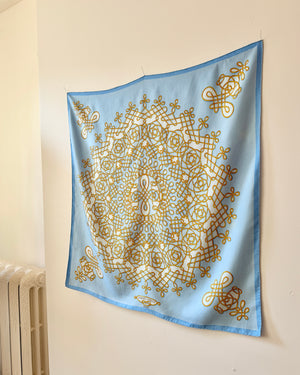 Vintage HERMES 1974 Special Limited Issue 100th Anniversary for Piaget Model VINCI 90 Silk Twill Carre Scarf Shawl 34X34 Blue and Gold