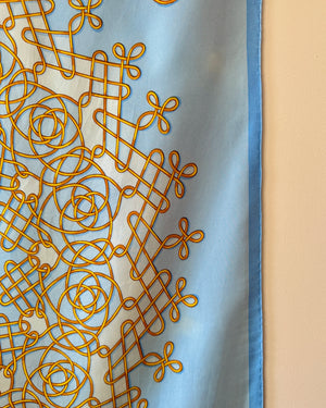 Vintage HERMES 1974 Special Limited Issue 100th Anniversary for Piaget Model VINCI 90 Silk Twill Carre Scarf Shawl 34X34 Blue and Gold