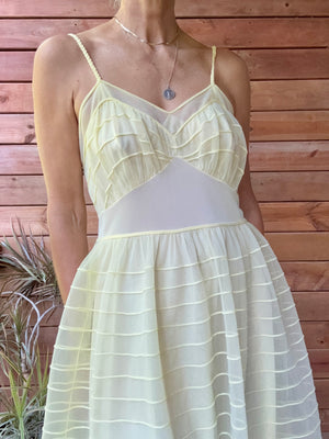 Vinatge 1950s Saks Fifth Avenue Yellow Stripe Chiffon Nightgown Slip Dress