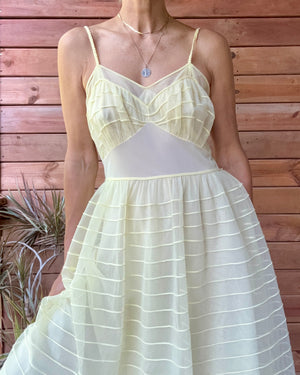 Vinatge 1950s Saks Fifth Avenue Yellow Stripe Chiffon Nightgown Slip Dress
