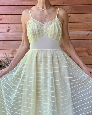 Vinatge 1950s Saks Fifth Avenue Yellow Stripe Chiffon Nightgown Slip Dress