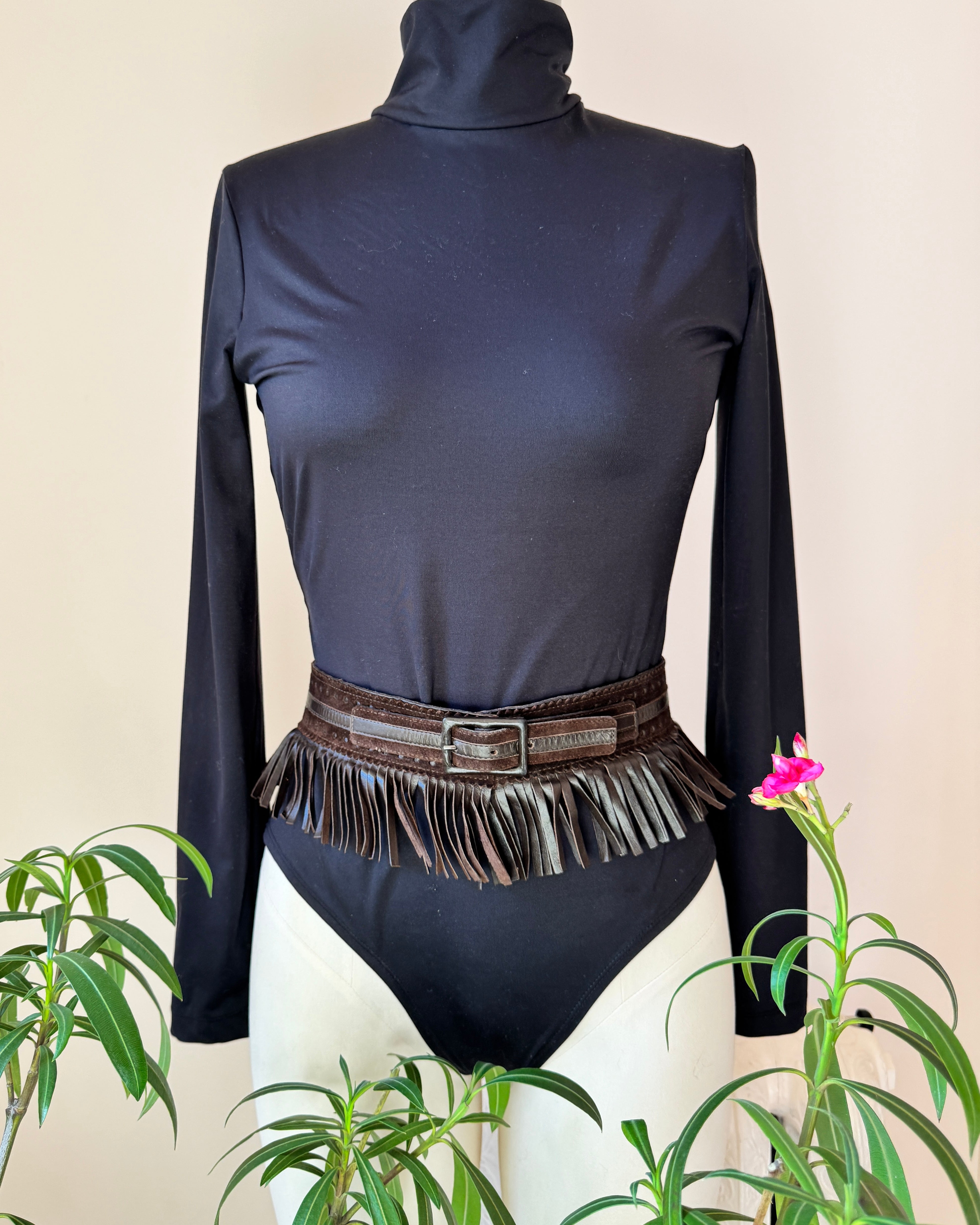 Vintage 1970s YSL Yves Saint Laurent Iconic Brown Leather and Suede Fringe Belt Made in France as The Metropolitan Costume Museum