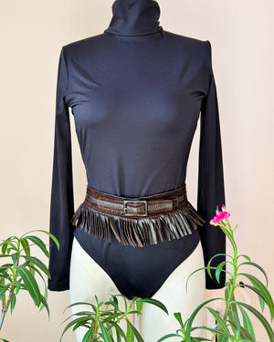 Vintage 1970s YSL Yves Saint Laurent Iconic Brown Leather and Suede Fringe Belt Made in France as The Metropolitan Costume Museum