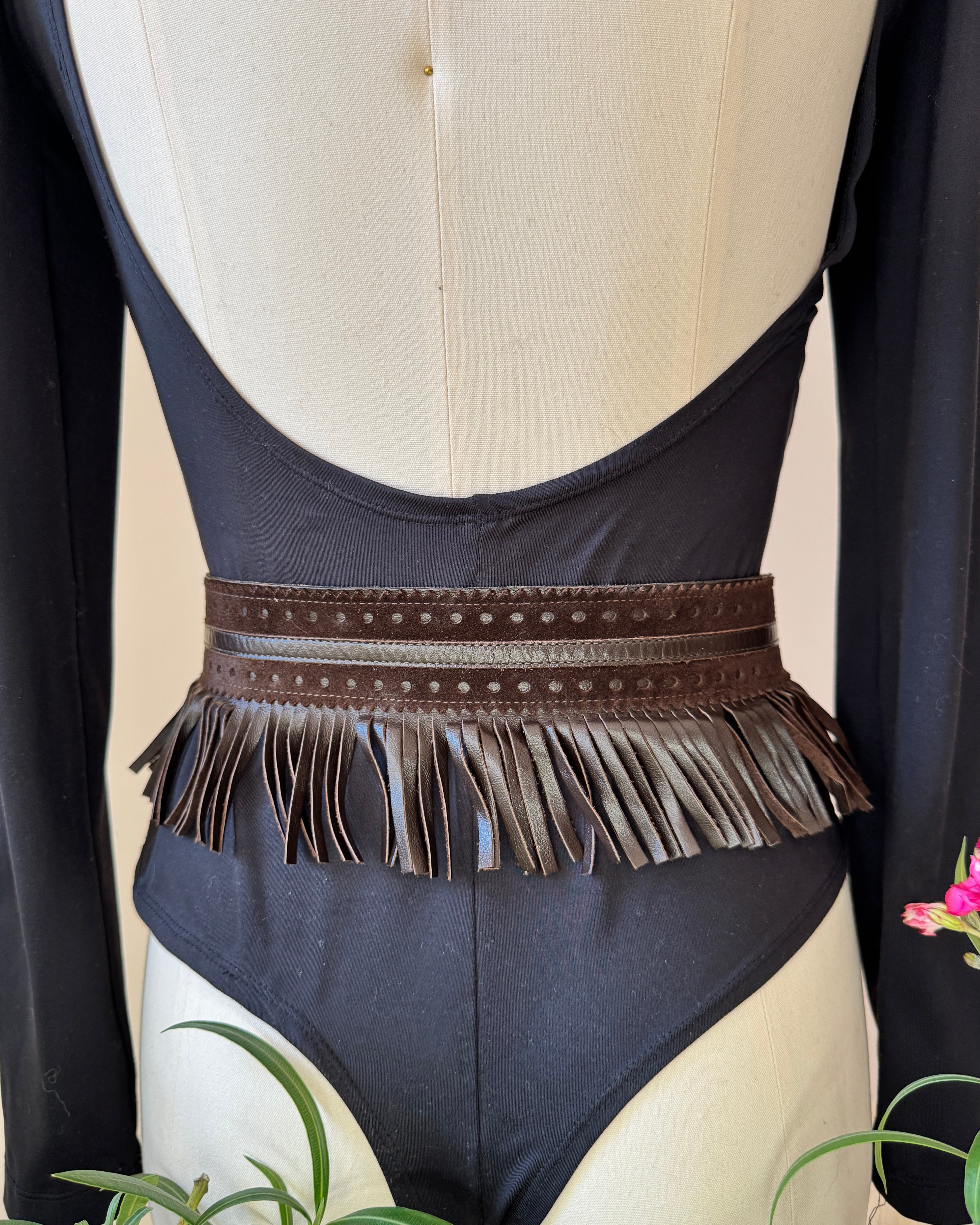 Vintage 1970s YSL Yves Saint Laurent Iconic Brown Leather and Suede Fringe Belt Made in France as The Metropolitan Costume Museum