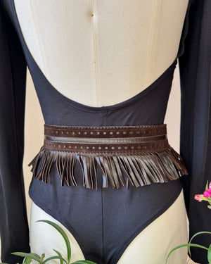 Vintage 1970s YSL Yves Saint Laurent Iconic Brown Leather and Suede Fringe Belt Made in France as The Metropolitan Costume Museum