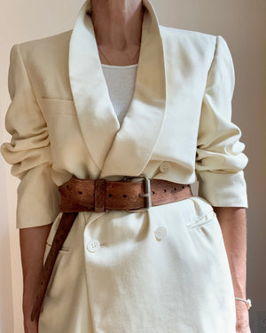 Vintage 1950s Tuxedo Cream Wool Double Breasted Shawl Collar Blazer M L