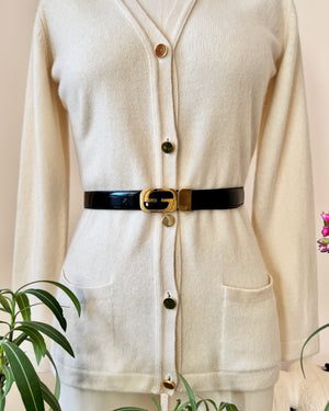 Vintage 1970s GUCCI Reversible Black Patent or Leather Belt With Loco Gold Tone Buckle Made in Italy