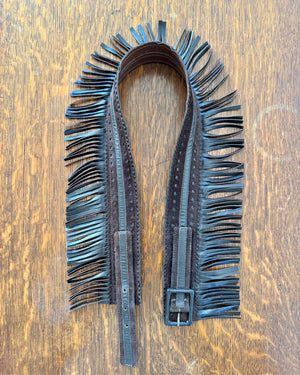 Vintage 1970s YSL Yves Saint Laurent Iconic Brown Leather and Suede Fringe Belt Made in France as The Metropolitan Costume Museum