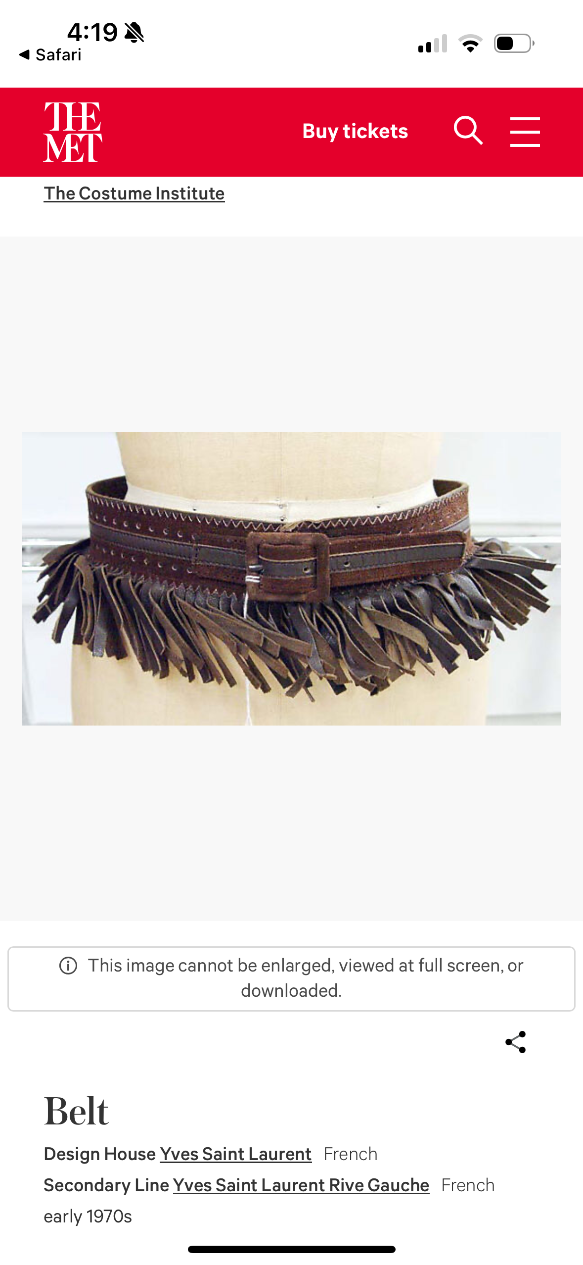 Vintage 1970s YSL Yves Saint Laurent Iconic Brown Leather and Suede Fringe Belt Made in France as The Metropolitan Costume Museum