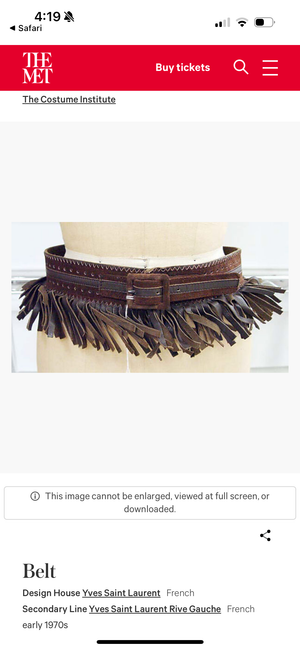 Vintage 1970s YSL Yves Saint Laurent Iconic Brown Leather and Suede Fringe Belt Made in France as The Metropolitan Costume Museum