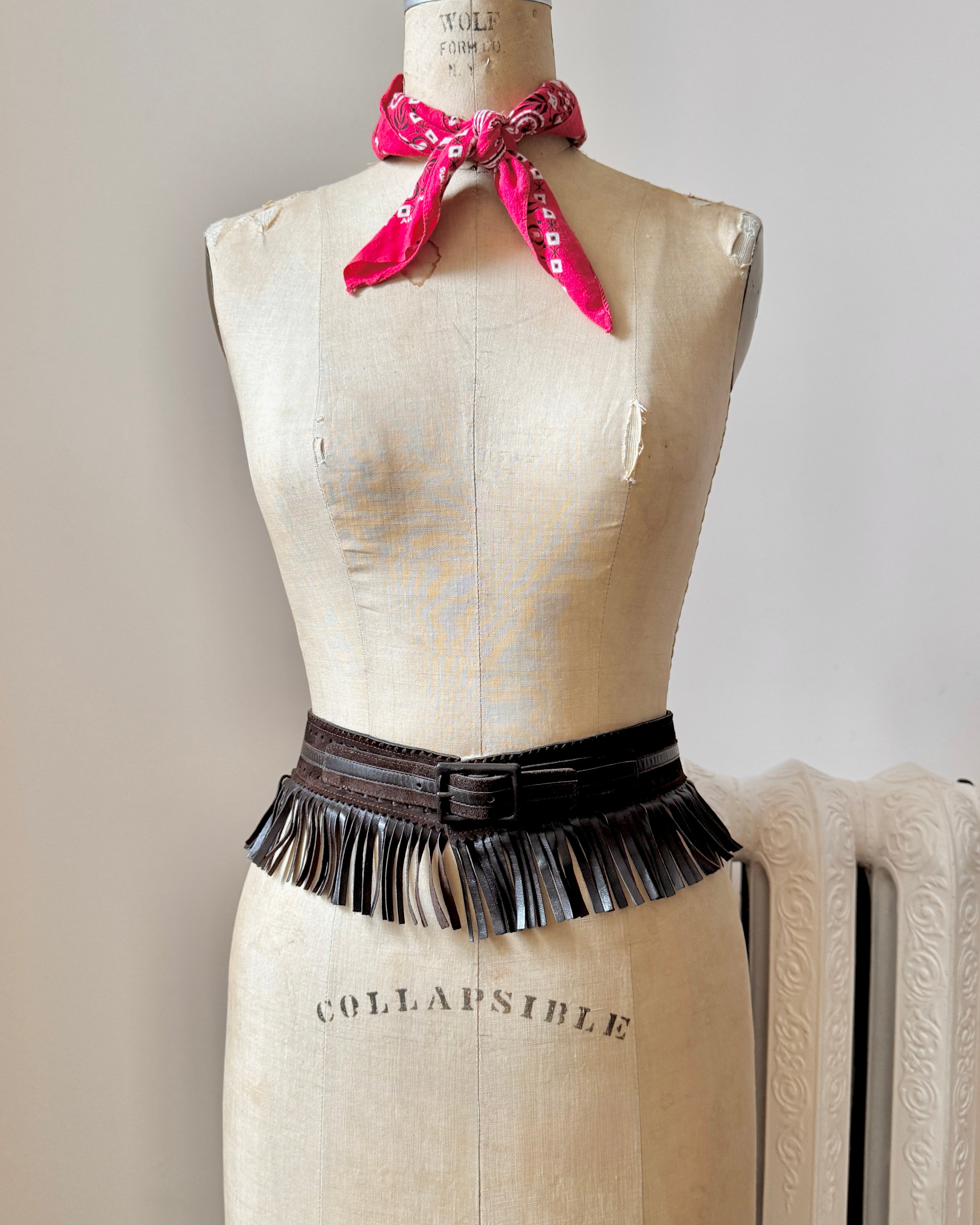 Vintage 1970s YSL Yves Saint Laurent Iconic Brown Leather and Suede Fringe Belt Made in France as The Metropolitan Costume Museum