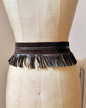 Vintage 1970s YSL Yves Saint Laurent Iconic Brown Leather and Suede Fringe Belt Made in France as The Metropolitan Costume Museum