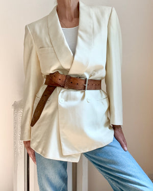 Vintage 1950s Tuxedo Cream Wool Double Breasted Shawl Collar Blazer M L