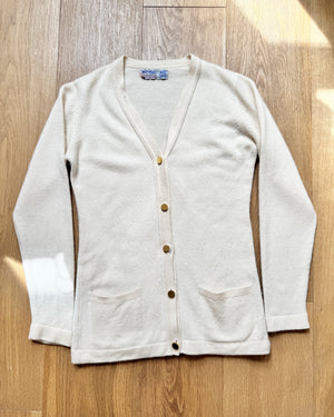 Vintage BALLANTYNE Cream 2ply Double ply 100% Cashmere Cardigan with Pockets and Gold tone Buttons Made in Scotland