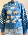 VINTAGE 1980s The Covent Garden Collection by SUSIE LEE Hand Knit Blue and White Mohair Polar Bear Sweater Made in England M