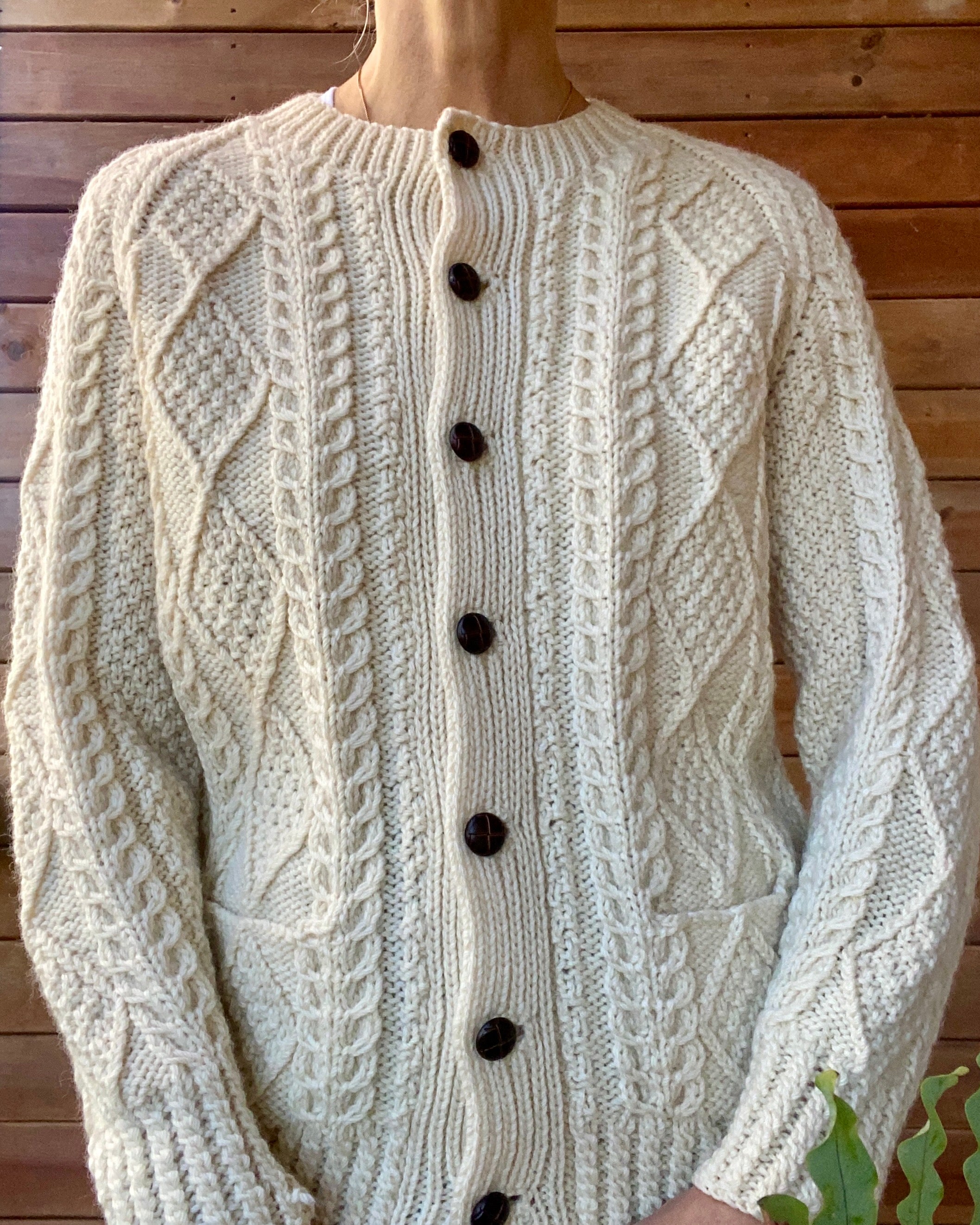 Vintage Handknit BROOKS BROTHERS Cable Fisherman Sweater Cardigan S M