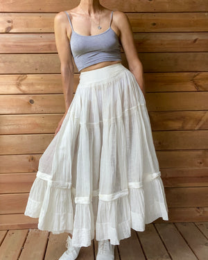 Vintage Antique 1930s Ivory Cotton Gauze Organdy Tiered Petticoat Skirt S M